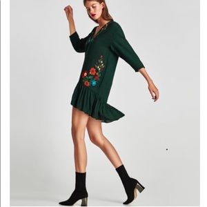Zara embroidered V-neck dress